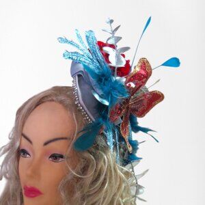 handmade Kentucky Derby Fascinator, Hat Headband with feathers & butterfly